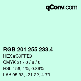 カラーコード: RGB 201 255 233.4 | qconv.com