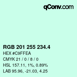 カラーコード: RGB 201 255 234.4 | qconv.com
