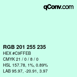 Color code: RGB 201 255 235 | qconv.com