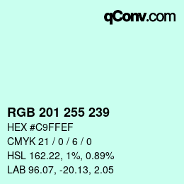 Color code: RGB 201 255 239 | qconv.com