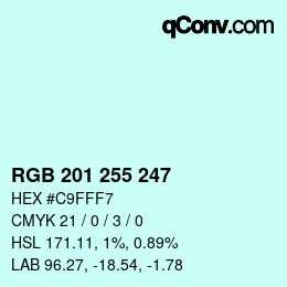 Color code: RGB 201 255 247 | qconv.com