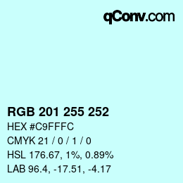 Color code: RGB 201 255 252 | qconv.com