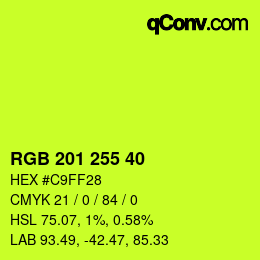 Color code: RGB 201 255 40 | qconv.com