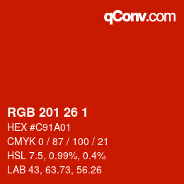 Farbcode: RGB 201 26 1 | qconv.com