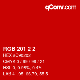 カラーコード: RGB 201 2 2 | qconv.com