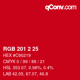 Color code: RGB 201 2 25 | qconv.com