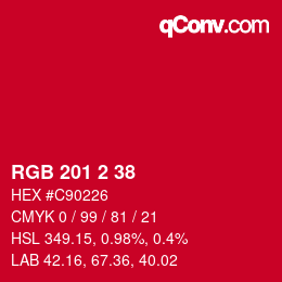 Color code: RGB 201 2 38 | qconv.com