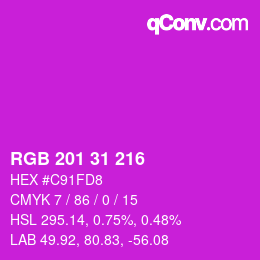 Color code: RGB 201 31 216 | qconv.com