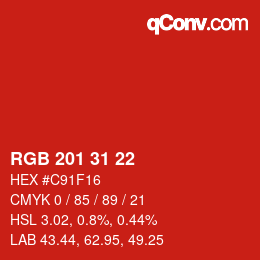 Color code: RGB 201 31 22 | qconv.com