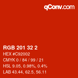 カラーコード: RGB 201 32 2 | qconv.com