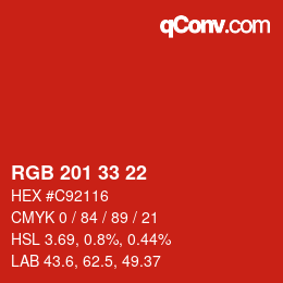 Color code: RGB 201 33 22 | qconv.com