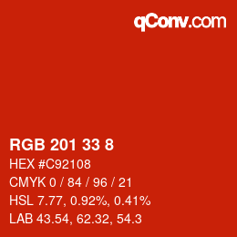 Farbcode: RGB 201 33 8 | qconv.com