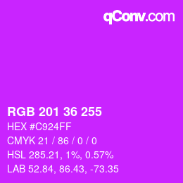 Color code: RGB 201 36 255 | qconv.com