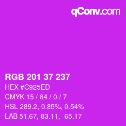 Color code: RGB 201 37 237 | qconv.com