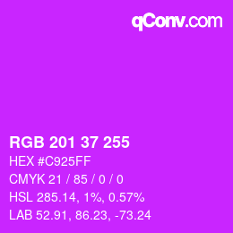 颜色代码: RGB 201 37 255 | qconv.com