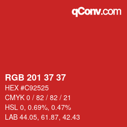 Color code: RGB 201 37 37 | qconv.com