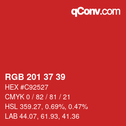Color code: RGB 201 37 39 | qconv.com