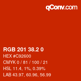 カラーコード: RGB 201 38.2 0 | qconv.com