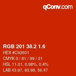 カラーコード: RGB 201 38.2 1.6 | qconv.com