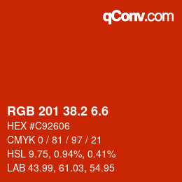 カラーコード: RGB 201 38.2 6.6 | qconv.com