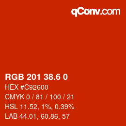 カラーコード: RGB 201 38.6 0 | qconv.com