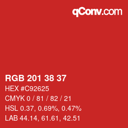 カラーコード: RGB 201 38 37 | qconv.com
