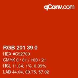 Color code: RGB 201 39 0 | qconv.com