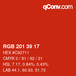 カラーコード: RGB 201 39 17 | qconv.com