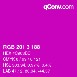 Color code: RGB 201 3 188 | qconv.com