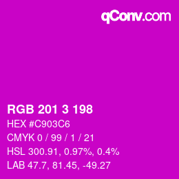 Color code: RGB 201 3 198 | qconv.com
