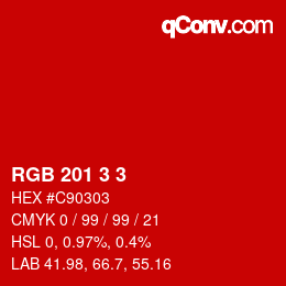 カラーコード: RGB 201 3 3 | qconv.com