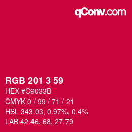 Color code: RGB 201 3 59 | qconv.com