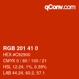 Color code: RGB 201 41 0 | qconv.com