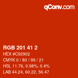 Color code: RGB 201 41 2 | qconv.com