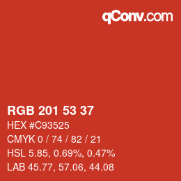 カラーコード: RGB 201 53 37 | qconv.com
