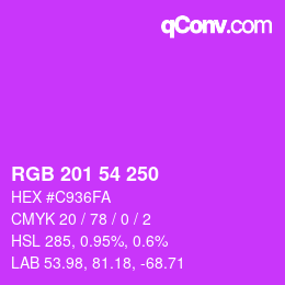 Color code: RGB 201 54 250 | qconv.com