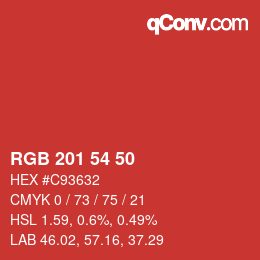 Color code: RGB 201 54 50 | qconv.com