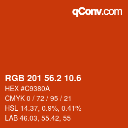 カラーコード: RGB 201 56.2 10.6 | qconv.com