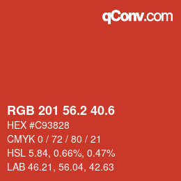カラーコード: RGB 201 56.2 40.6 | qconv.com