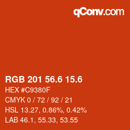 カラーコード: RGB 201 56.6 15.6 | qconv.com