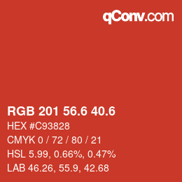 カラーコード: RGB 201 56.6 40.6 | qconv.com