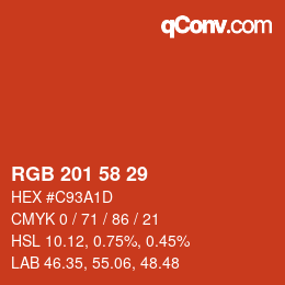 Color code: RGB 201 58 29 | qconv.com