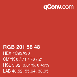 颜色代码: RGB 201 58 48 | qconv.com