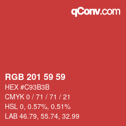 Color code: RGB 201 59 59 | qconv.com