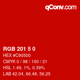 Color code: RGB 201 5 0 | qconv.com