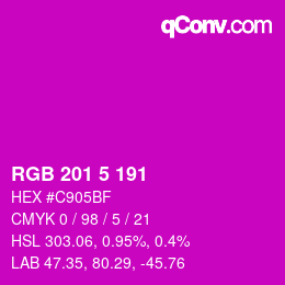 Color code: RGB 201 5 191 | qconv.com