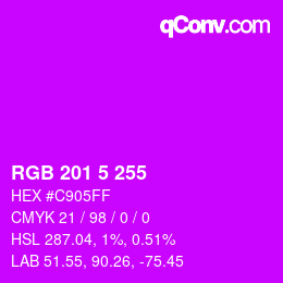 Color code: RGB 201 5 255 | qconv.com