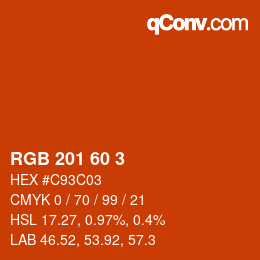 Color code: RGB 201 60 3 | qconv.com