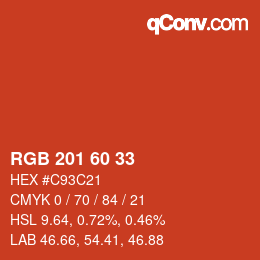 颜色代码: RGB 201 60 33 | qconv.com