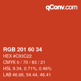 カラーコード: RGB 201 60 34 | qconv.com